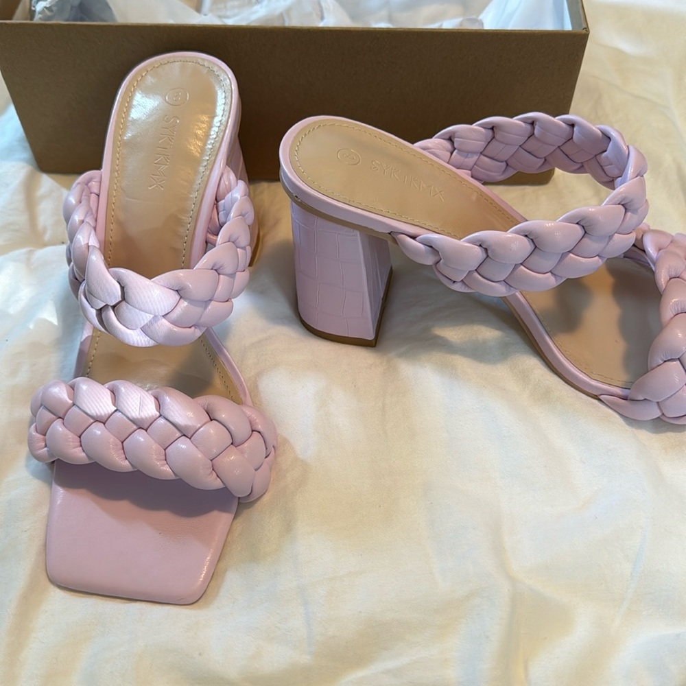 Pinky purple lilac braided puffy heels